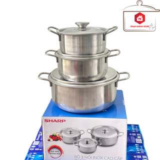 Bộ 3 nồi inox 1 đáy sharp sử dụng được trên mọi loại bếp