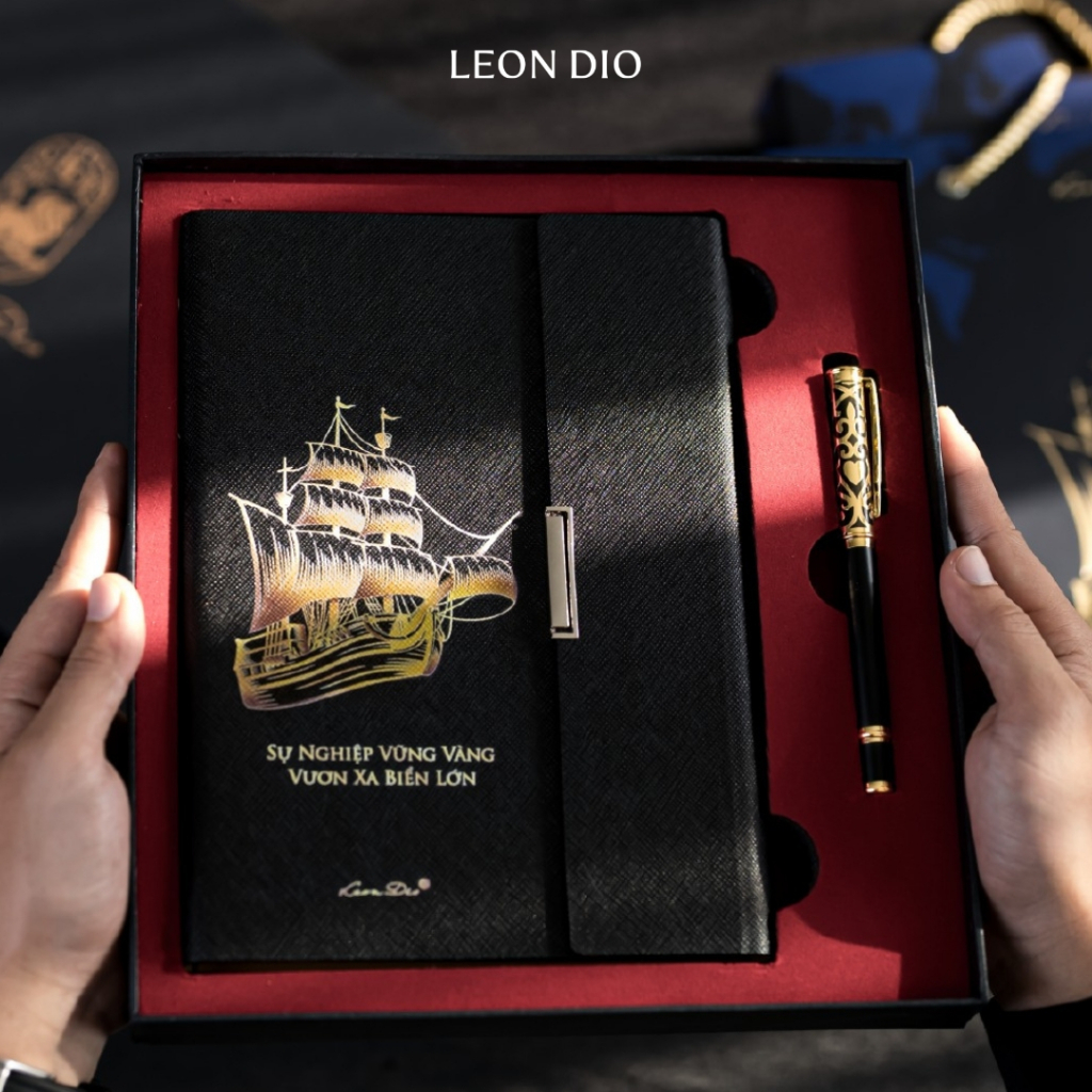 Set Quà Tặng Vươn Xa Biển Lớn Sổ Tay Và Bút Ký Khắc Tên Leon Dio LD01, Quà Cho Sếp, Đối Tác, Lễ Tốt Nghiệp