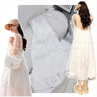 Đầm midi 2s trắng voan lông cao cấp NÀNG CLOSET
