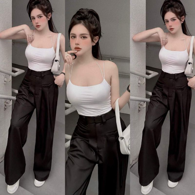 Quần suông đắp túi trước xếp li loại đẹp ( ảnh thật cận chất )