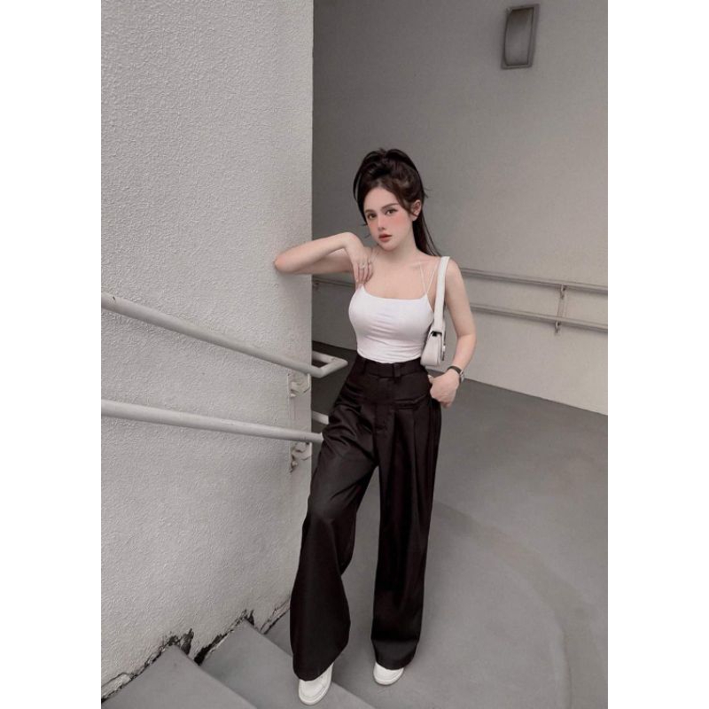 Quần suông đắp túi trước xếp li loại đẹp ( ảnh thật cận chất )