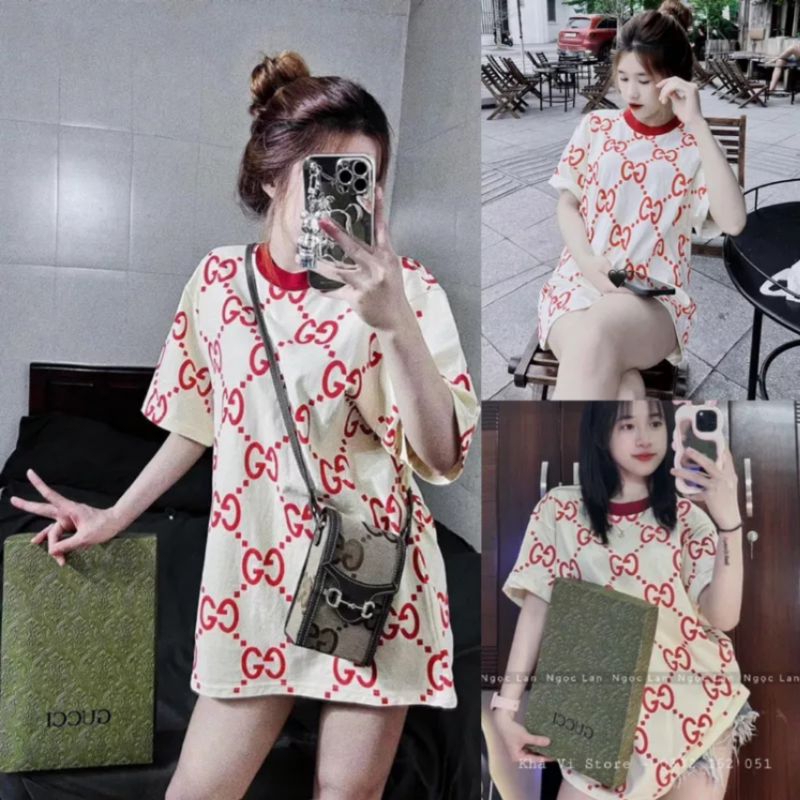 Áo phông rộng tay lỡ GG phối viền cổ đẹp ( ảnh sàn tự chụp )