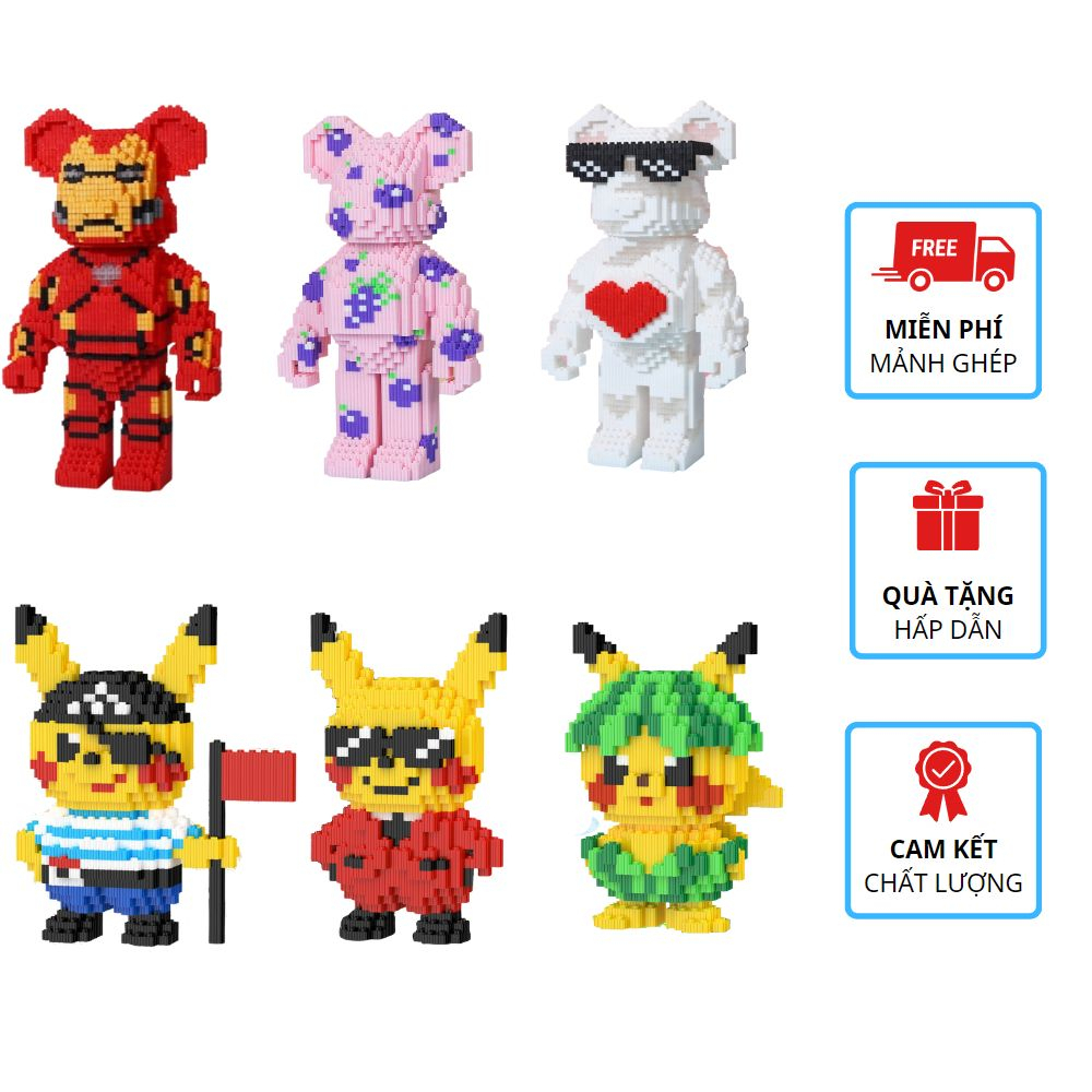 Đồ chơi lego mô hình lắp ráp 3d gấu Bearbrick cỡ lớn 33cm, 35cm