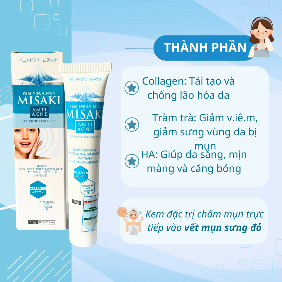 Kem mụn MISAKI collagen giảm mụn, ngừa thâm, mờ sẹo  - Phù hợp mọi loại da - 15g - Uy Phát Pharma