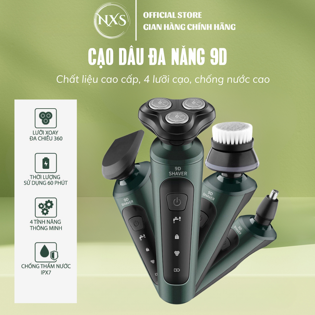Máy cạo râu nam Shaver 9D 4in1 kiêm tỉa lông mũi cao cấp, 3 lưỡi dao kép, công nghệ chống nước IPX7 bảo hành 12 tháng