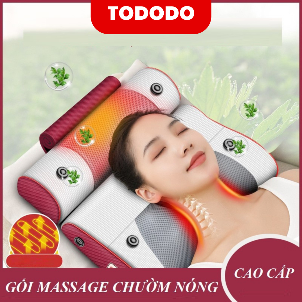 Gối massage chườm nóng cổ vai gáy, eo, thắt lưng giúp giảm đau hiệu quả 20 ĐẦU MASSAGE , CÔNG SUẤT 24W