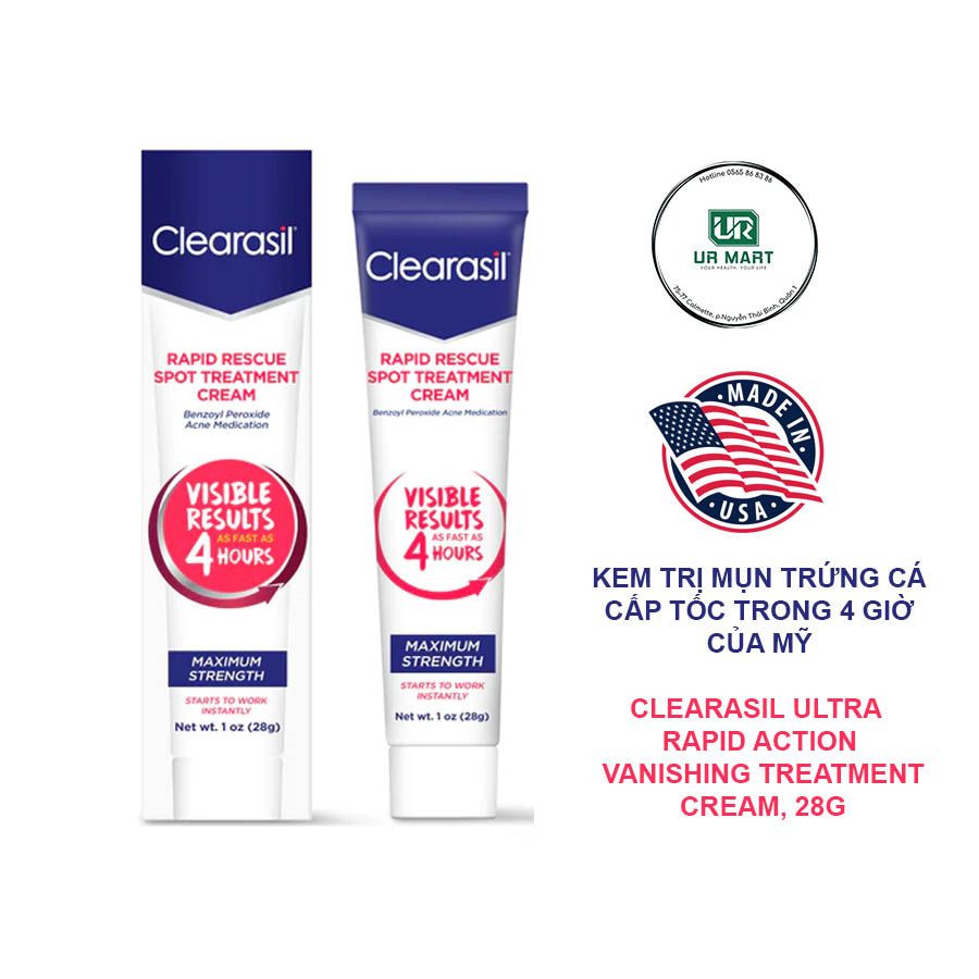 Kem Trị Mụn Cấp Tốc Trong 4 Giờ Của Mỹ - CLEARASIL Ultra Rapid Action Vanishing Treatment Cream 28g