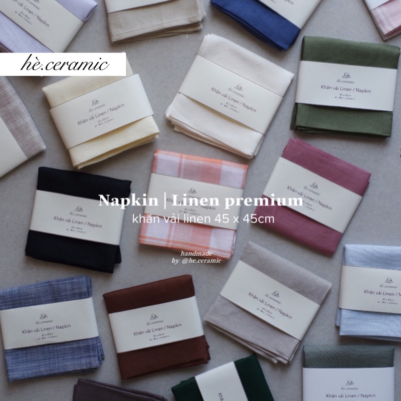 HÈ.CERAMIC / Khăn vải linen dùng cho bàn ăn. Khăn vải Napkin. Khăn vải linen nhiều màu.