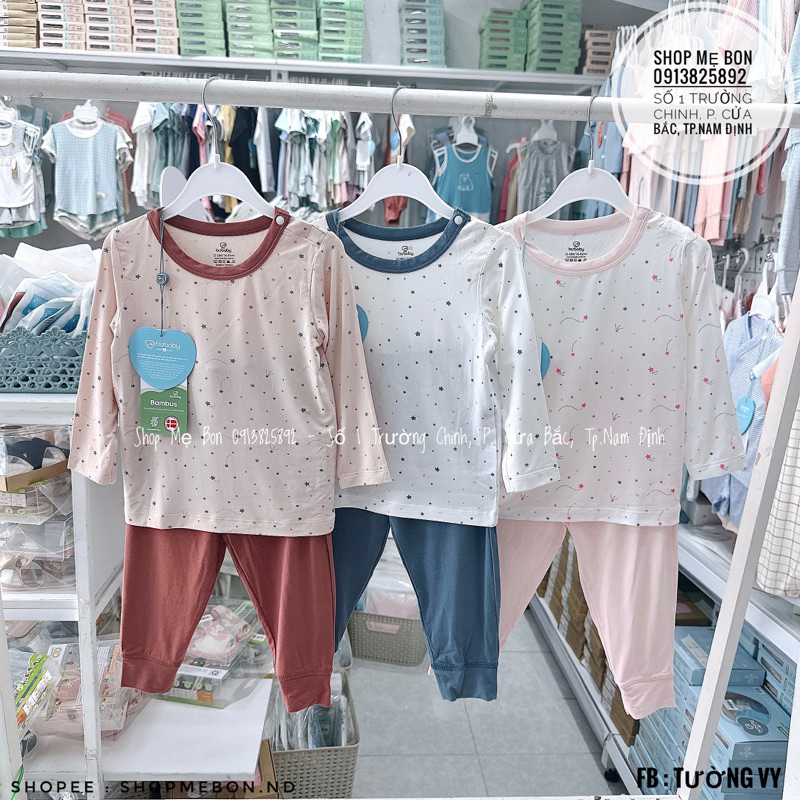 Bộ dài tay cài vai Bu Bambus cho bé trai bé gái