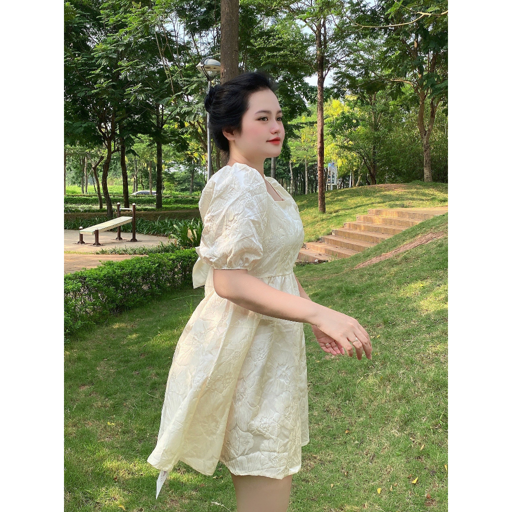 Váy BIGSIZE cộc tay dáng ngắn thắt nơ sau M8258 55-95KG