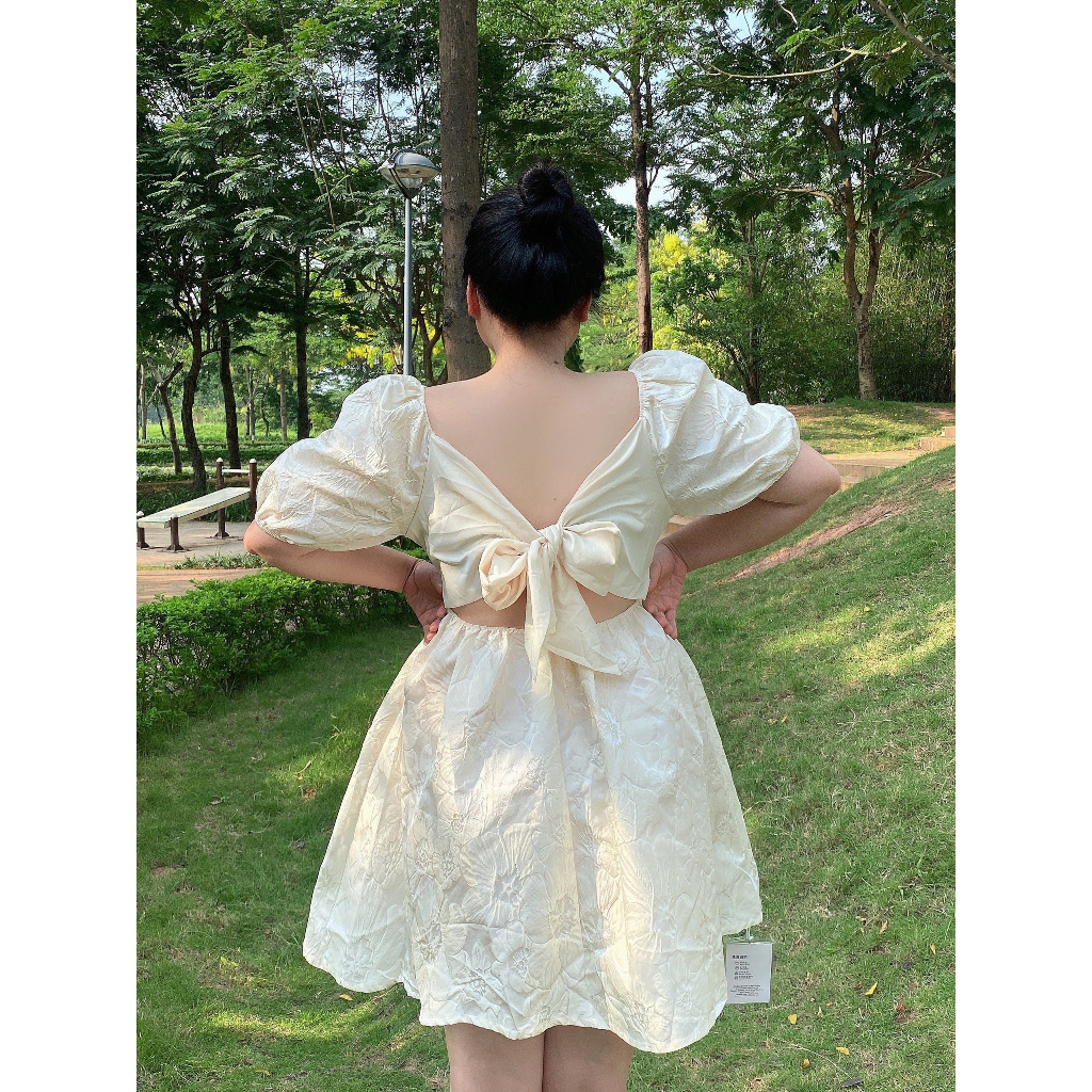 Váy BIGSIZE cộc tay dáng ngắn thắt nơ sau M8258 55-95KG