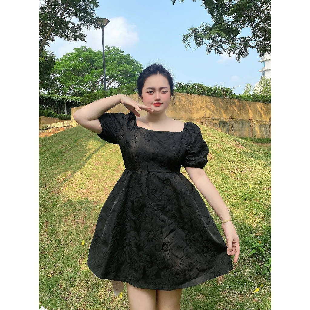 Váy BIGSIZE cộc tay dáng ngắn thắt nơ sau M8258 55-95KG