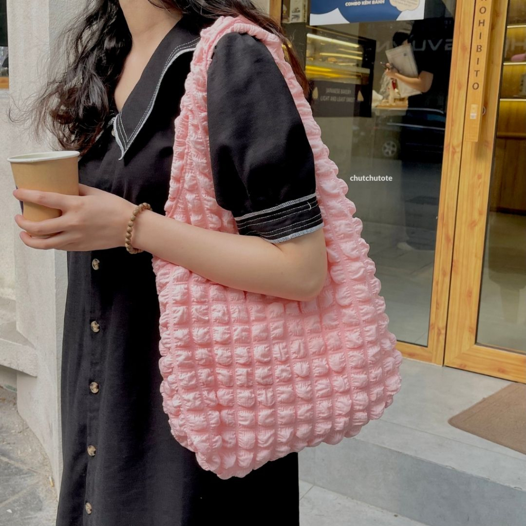 T338/Túi tote túi vải đeo vai đeo chéo bong bóng đám mây pinky hồng đáng yêu phong cách Hàn Quốc