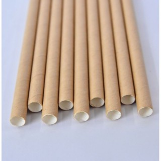Bịch 50 ống hút giấy kraft phi 12 dùng 1 lần hữu cơ an toàn bảo vệ môi trường