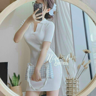 Đầm mini cổ gấp thiết kế xinh xắn chất liệu thoáng mát ôm body tốt