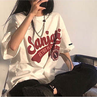 Áo Thun Nam Nữ Form Rộng Tay Lỡ Unisex, Áo Phông Cổ Tròn Basic Tee Overisze In Chữ Đỏ SANJATI Mới Trend Hè 2023