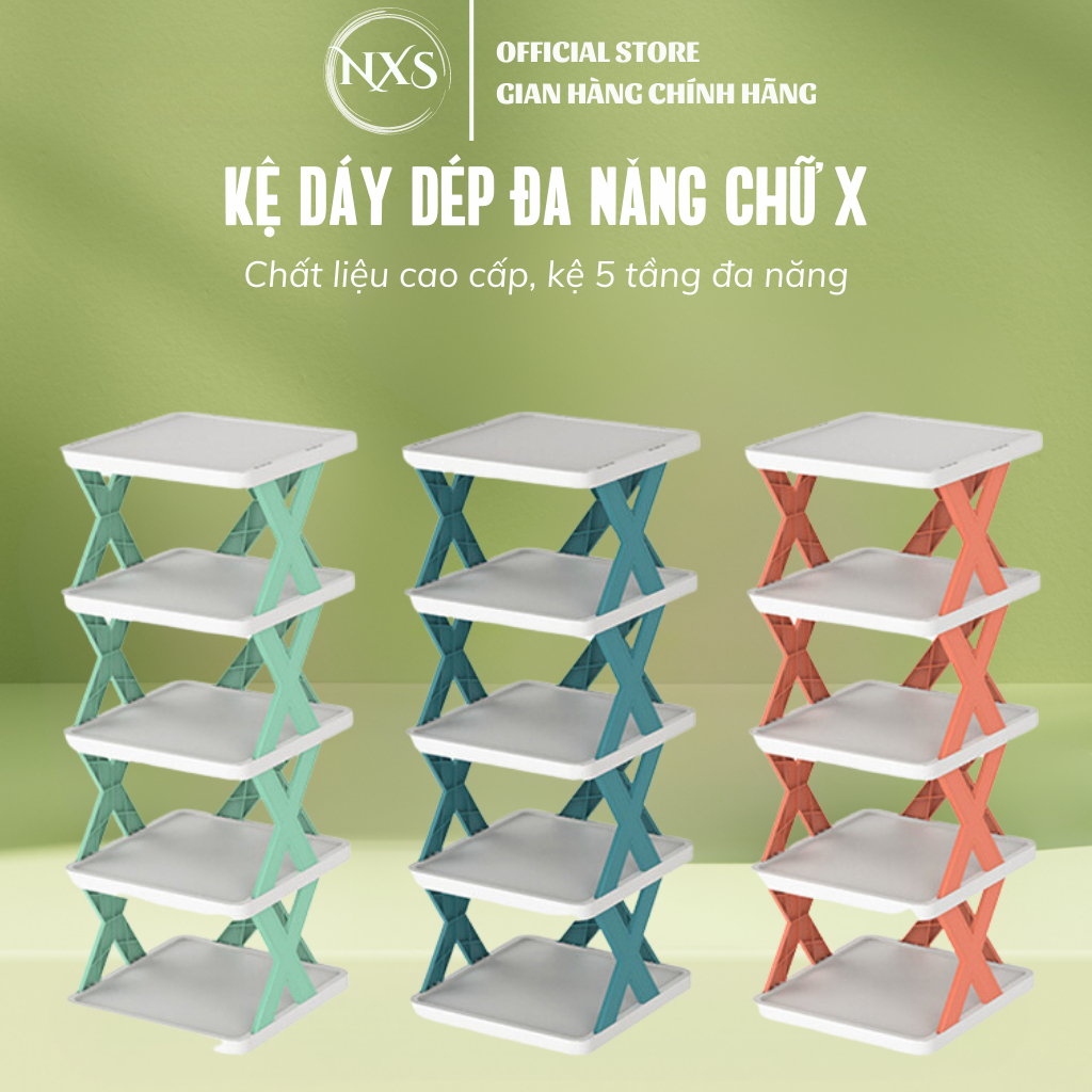 Kệ để giày dép thông minh chữ X tháo lắp gấp gọn, chất liệu nhựa cao cấp thiết kế 5 tầng, để đồ dùng gia đình trang trí