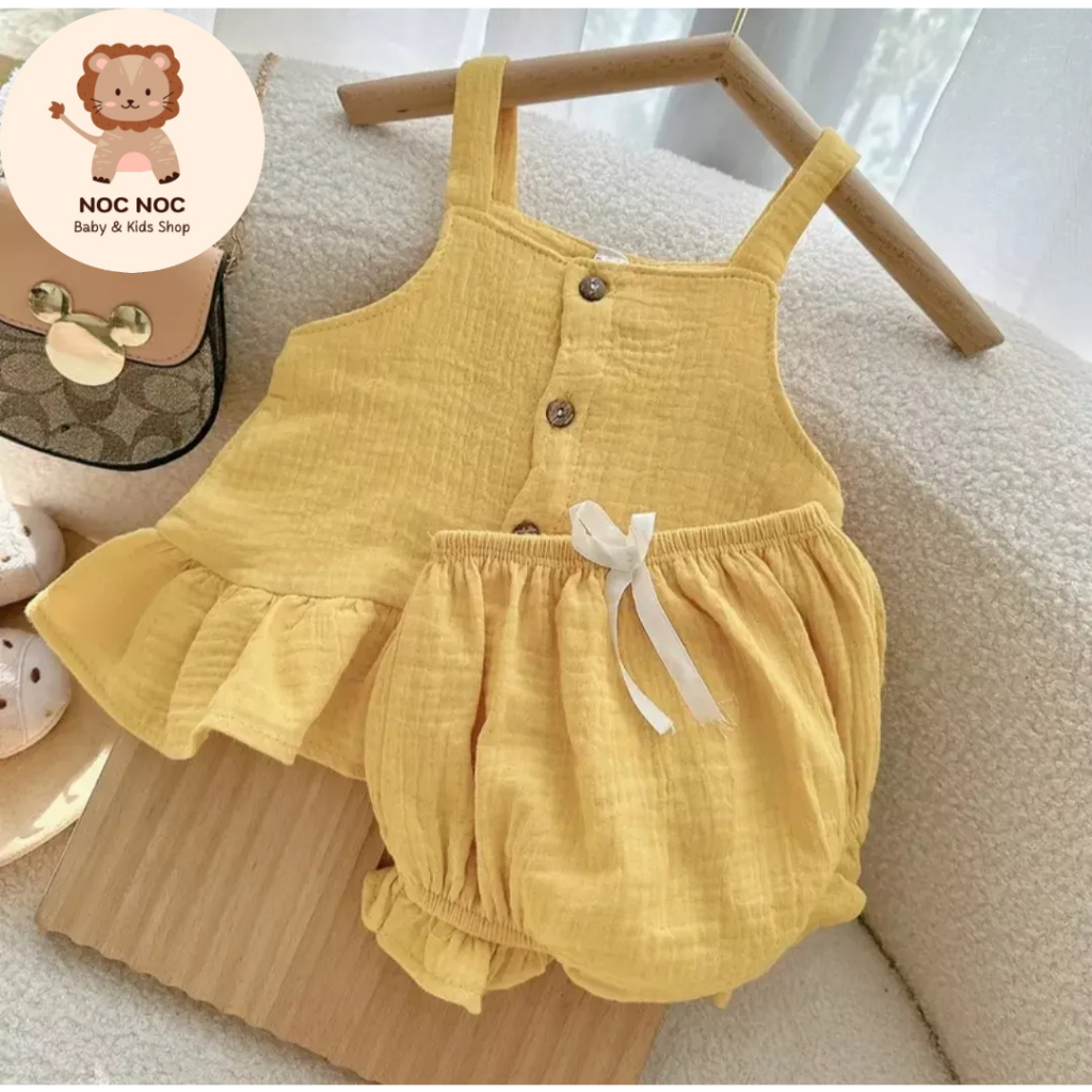 Đồ Bộ Hai Dây Chất Xô Muslin Cực Dễ Thương Cho Bé Gái