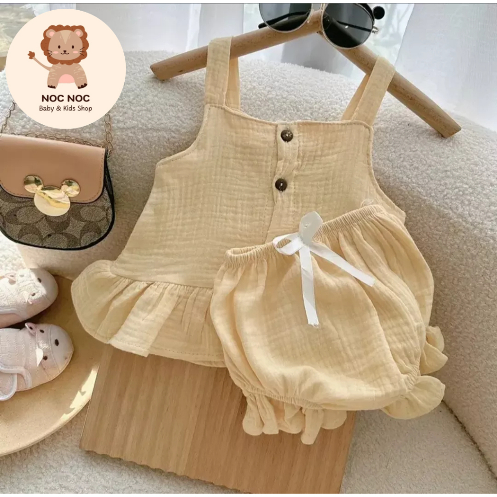 Đồ Bộ Hai Dây Chất Xô Muslin Cực Dễ Thương Cho Bé Gái