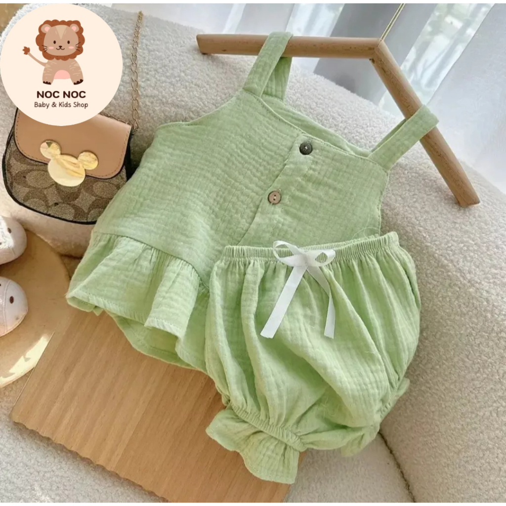 Đồ Bộ Hai Dây Chất Xô Muslin Cực Dễ Thương Cho Bé Gái