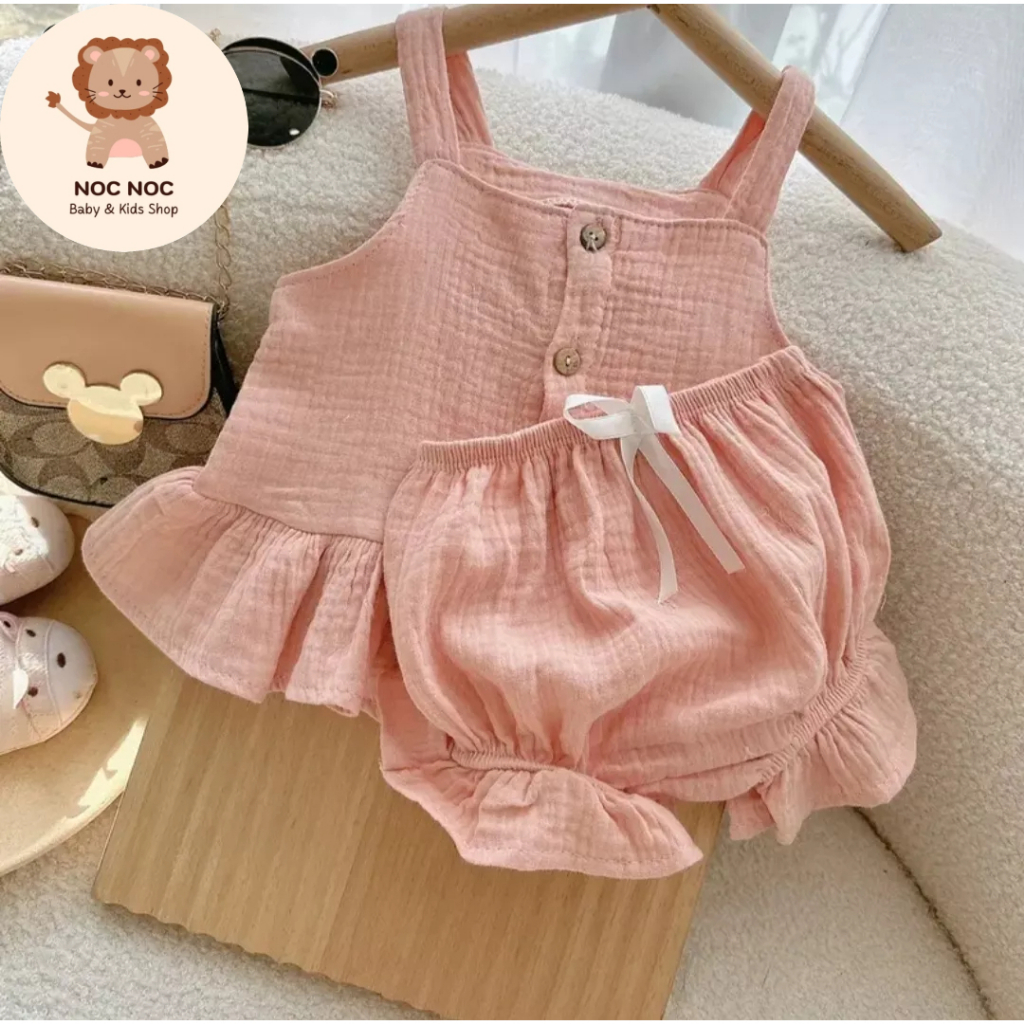 Đồ Bộ Hai Dây Chất Xô Muslin Cực Dễ Thương Cho Bé Gái