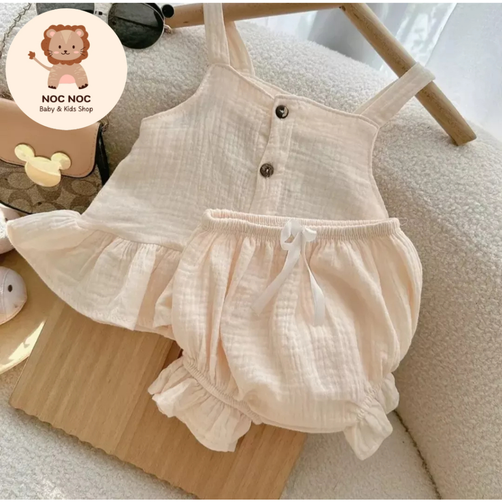 Đồ Bộ Hai Dây Chất Xô Muslin Cực Dễ Thương Cho Bé Gái