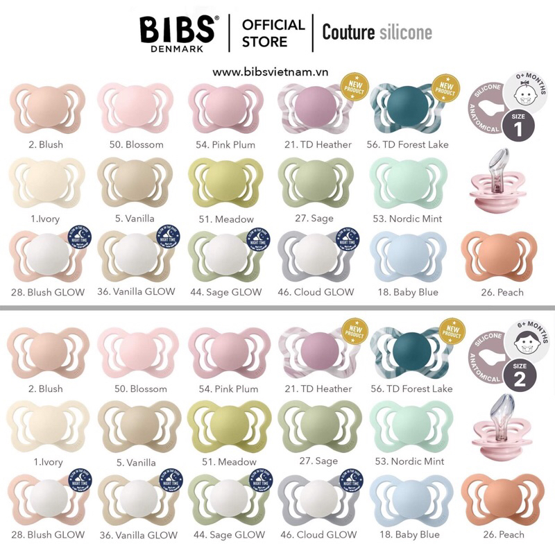 Ty giả BIBS Couture Silicon núm dẹt chống hô cho bé hàng Đan Mạch chính hãng [Tặng hộp đựng, dây giữ ti giả]