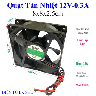 Quạt tản nhiệt 12v - 8x8cm dày 2.5cm mới - điện tử lk shop