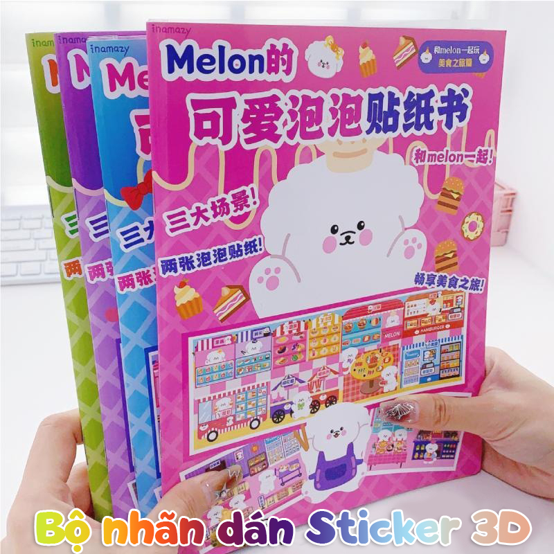 Sổ nhãn dán Sticker 3D tuổi thơ hơn 300 miếng dán 4 chủ đề Ẩm thực - Khu Vui Chơi - Mua Sắm - Dã Ngoại