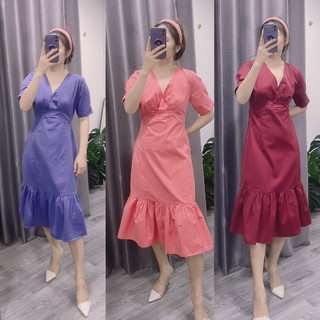 ĐẦM KAKI CỔ V ĐUÔI CÁ