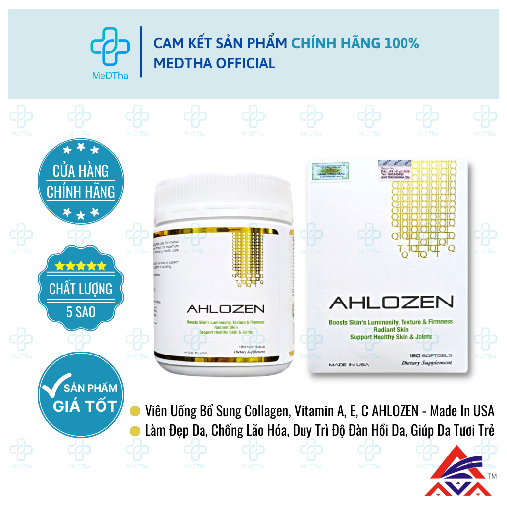 Viên Uống Collagen AEC Ahlozen Gold 12000mg - Bổ Sung Collagen, Chống Lão Hoá, Làm Đẹp Da, Phòng Loãng Xương (180 Viên)