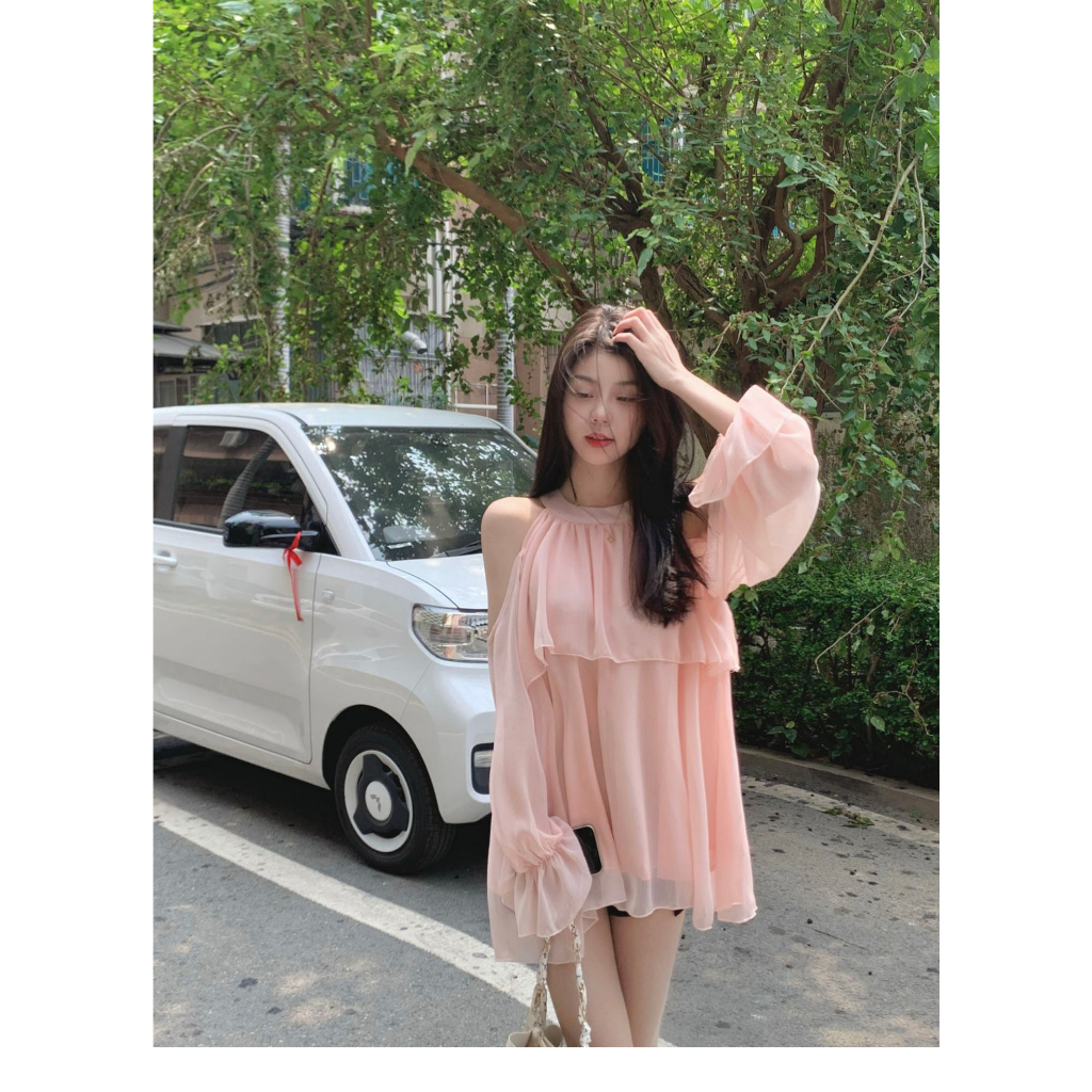 Váy tiểu thư cổ yếm dáng babydoll xếp tầng dễ thương chất vải voan tơ mềm cao cấp Deliz ChouChou | BigBuy360 - bigbuy360.vn