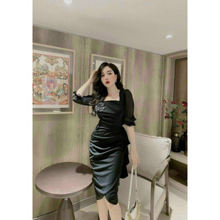 Đầm tay voan cài hoa chất liệu mềm mai ôm body tốt mặc đi chơi, dự tiệc đều xinh