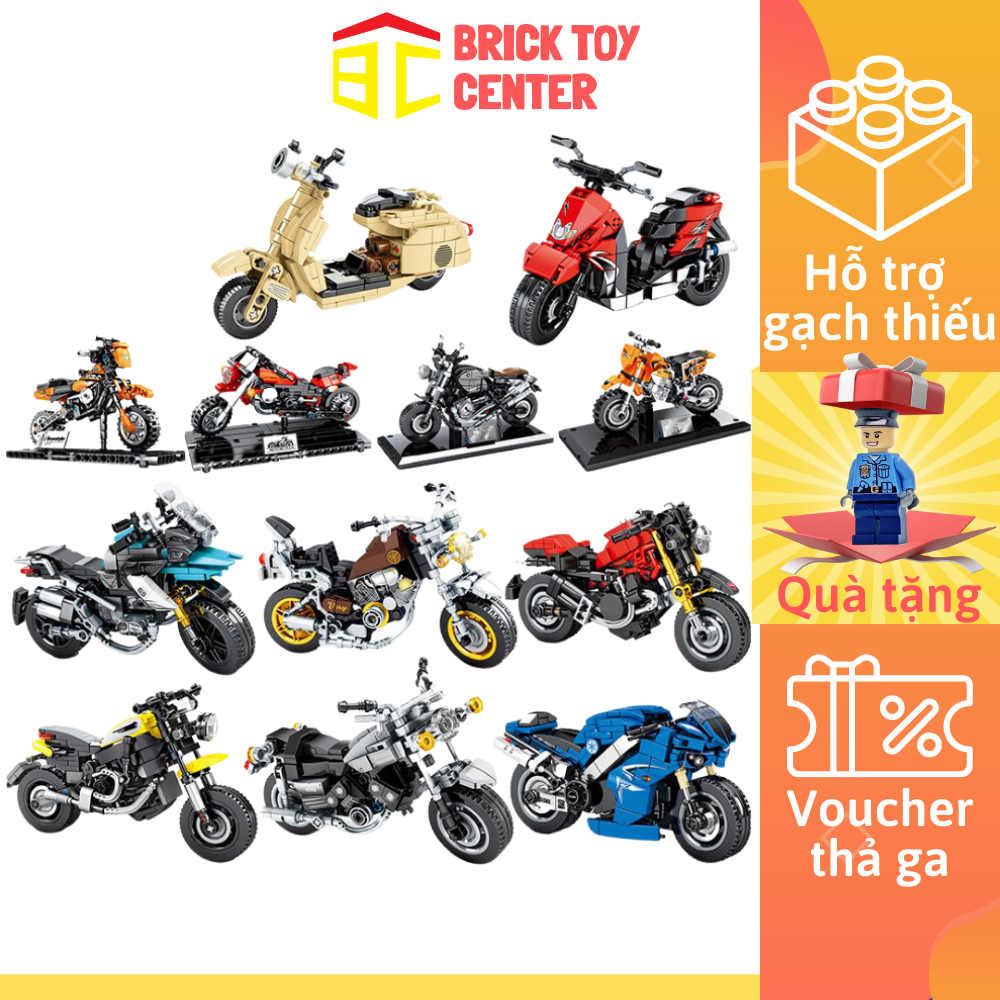 Đồ chơi lắp ráp mô hình xe moto Harley Davidson Ducati Yamaha YZF-R1 Kawasaki Ninja BMW R1200GS Honda Goldwing