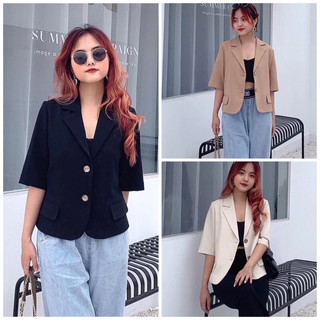 Áo khoác Blazer nữ dáng suông ngắn dài tay túi bổ 1 lớp - Premium |BLUE