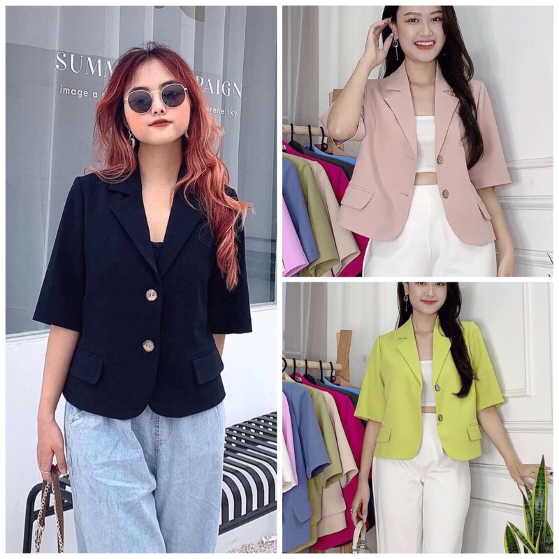 Áo khoác Blazer nữ dáng suông ngắn dài tay túi bổ - Premium |BLUE