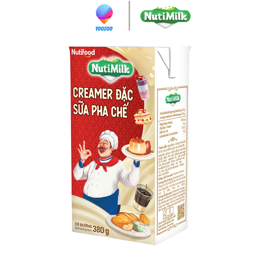 [BAO BÌ MỚI - NGON MÊ LY] Hộp Creamer Đặc Sữa Pha Chế Sữa Đặc Có Đường NutiMilk Hộp 380Gr - NUTIFOOD -YOOSOO MALL