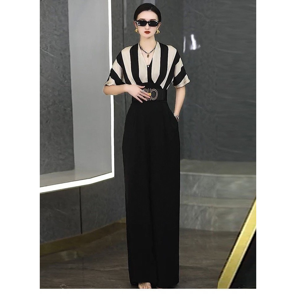 HÀNG NHẬP - JUMPSUIT SUÔNG DÀI PHỐI LỤA SỌC CAO CẤP - LS12340