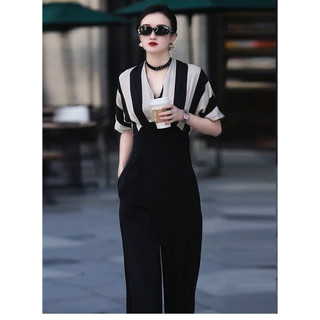 HÀNG NHẬP - JUMPSUIT SUÔNG DÀI PHỐI LỤA SỌC CAO CẤP - LS12340