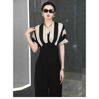 HÀNG NHẬP - JUMPSUIT SUÔNG DÀI PHỐI LỤA SỌC CAO CẤP - LS12340