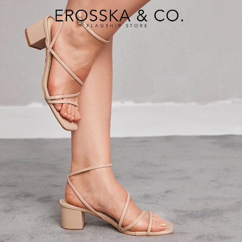 Erosska - Giày sandal nữ quai mảnh kiểu dáng cơ bản thanh lịch cao 6cm màu nude - Eb060