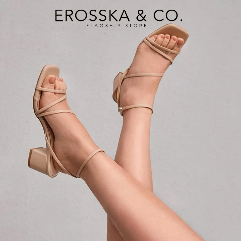 Erosska - Giày sandal nữ quai mảnh kiểu dáng cơ bản thanh lịch cao 6cm màu nude - Eb060