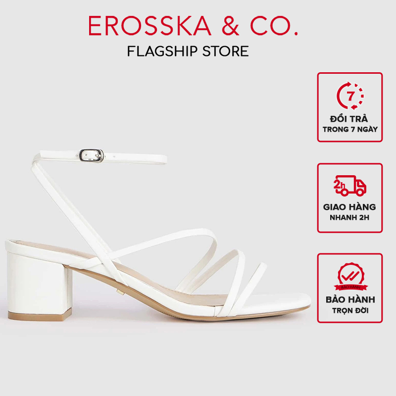 Erosska - Giày sandal nữ mũi vuông phối dây mảnh kiểu dáng thanh lịch cao 6cm màu trắng - Eb060