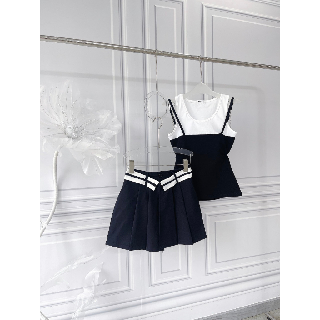 SET ÁO PHỐI 2 DÂY ĐEN BÊN NGOÀI + QUẦN SHORT LẬT LƯNG VIỀN TRẮNG (TH)