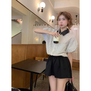 Áo sơmi cộc tay kẻ dọc Freesize