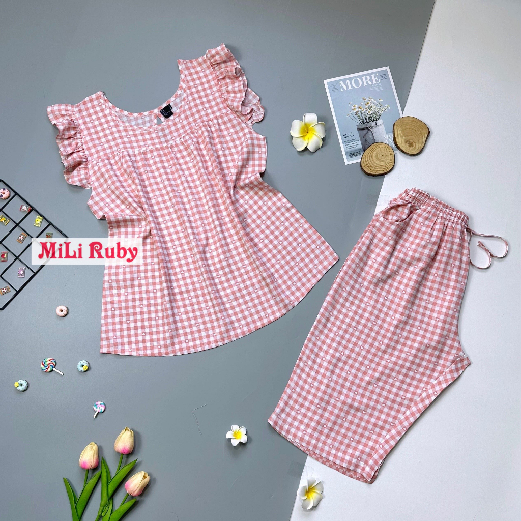 Bộ lanh nữ mặc nhà, bộ tole cánh tiên lửng VNKX F21 cao cấp, có Bigsize-Shop MiLi Ruby