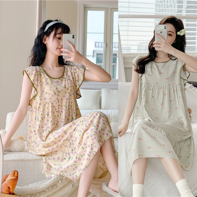 Đầm bầu, váy mặc nhà sát nách phối bèo lanh lụa dễ thương, freesize nhiều hoạ tiết