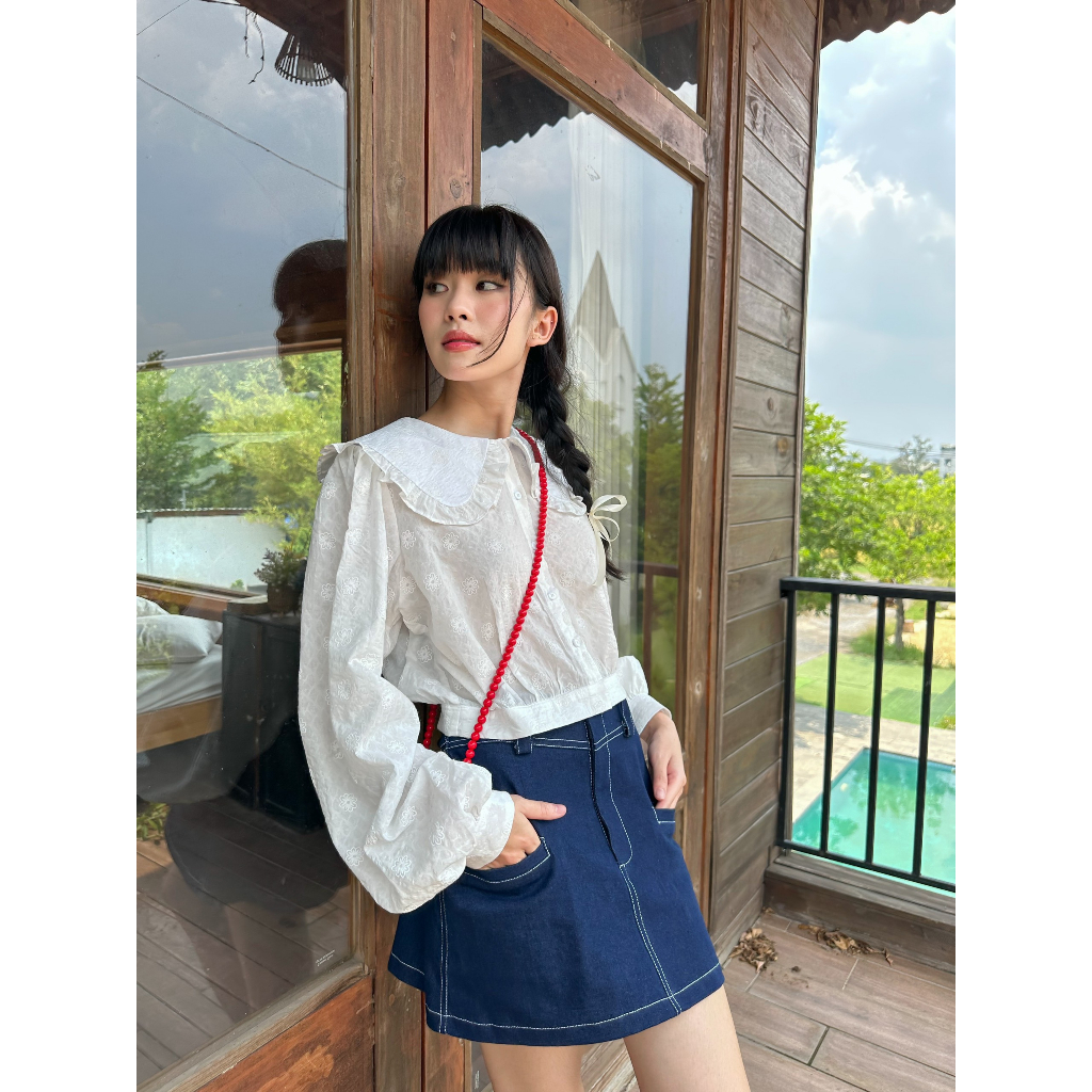 Áo kiểu tay dài cổ sen viền bèo CAROL TOP