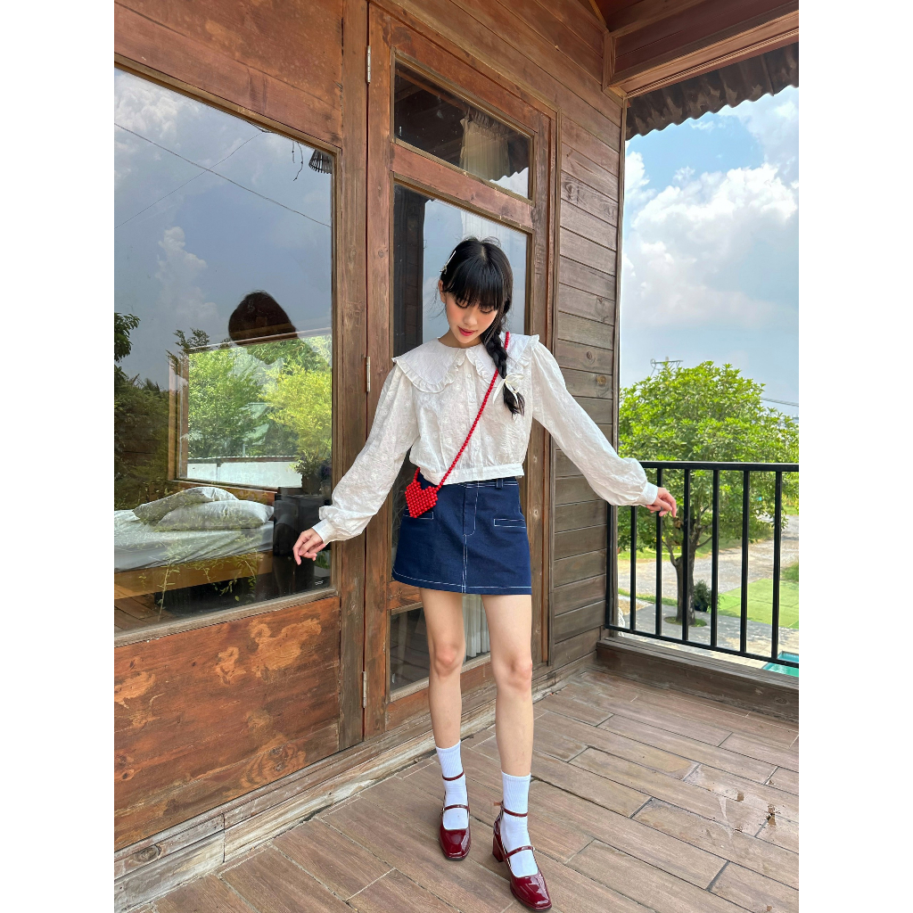 Áo kiểu tay dài cổ sen viền bèo CAROL TOP