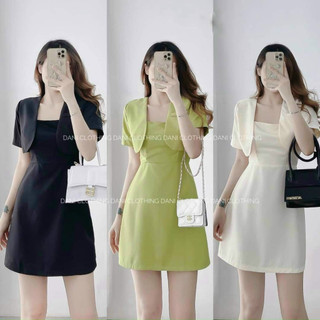 Set đầm 2 dây kèm áo khoác siêu xinh thiết kế phong cách trẻ trung, xinh xắn